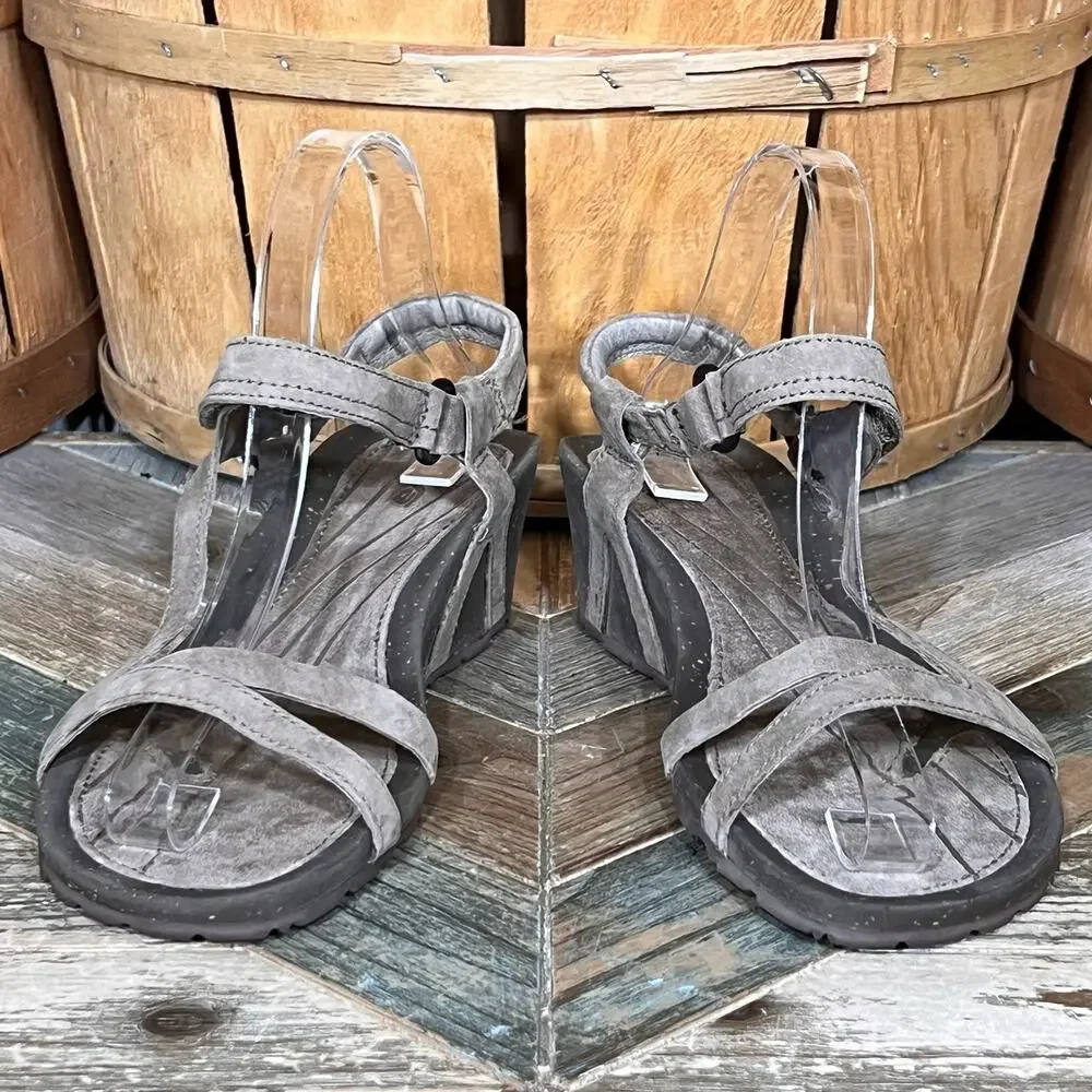 Teva Cabrillo Tan Brown Leather Strappy Adjustable Wedge Sandals Womens Size 9
